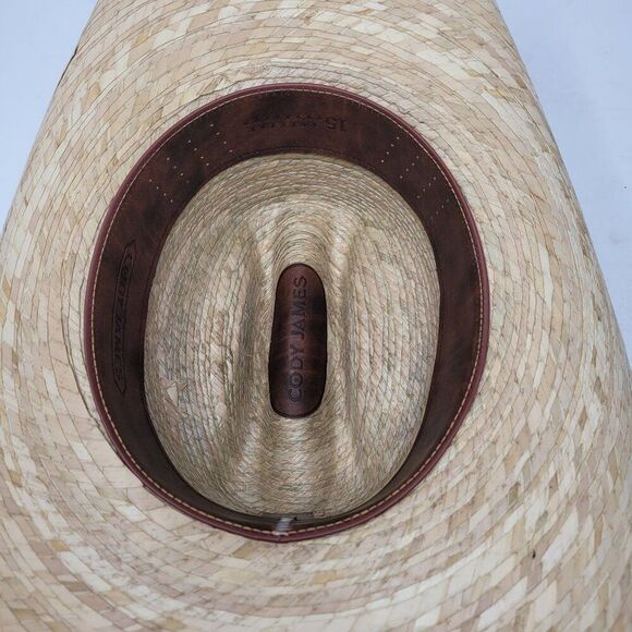 Mens Cody James 15X Straw Cowboy Hat Brown Leather Band Size 7 Rodeo Country - Picture 8 of 9